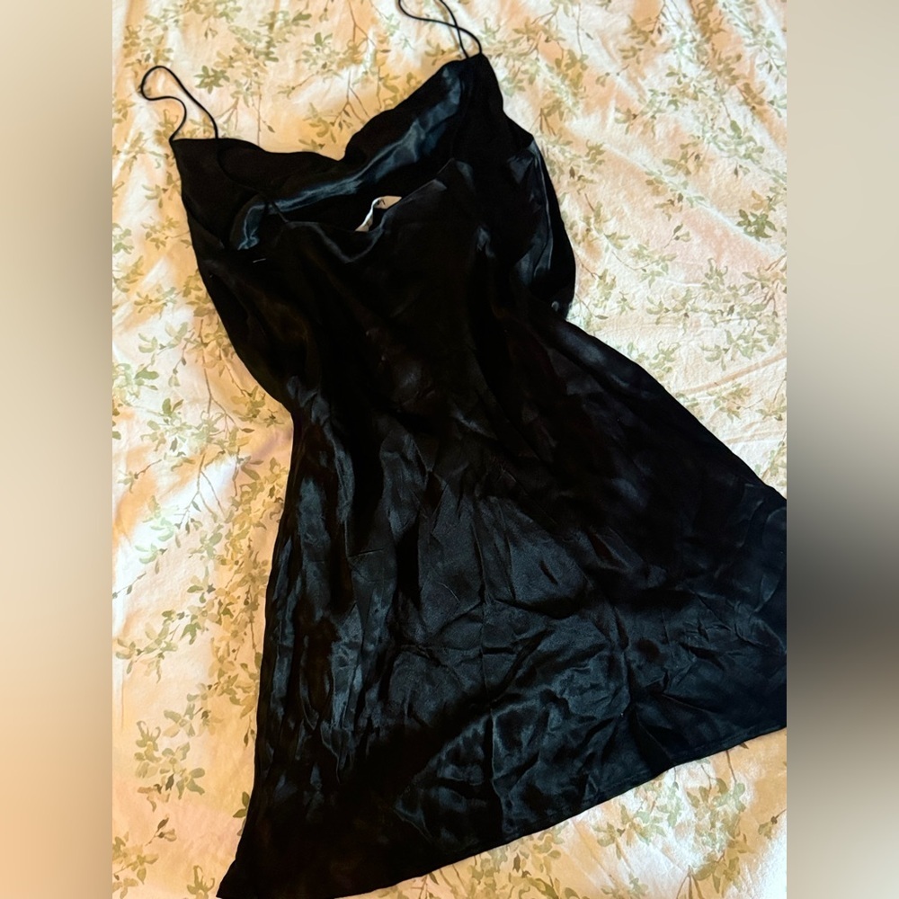 Zara Cowl Neck Black Satin Mini Slip Dress​​ - Picture 6 of 7